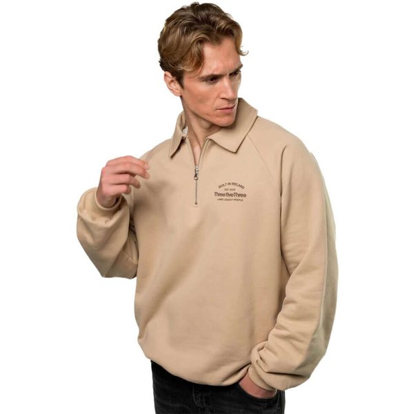 ThreefiveThree Mens Oversized Crest Quarter Zip Sweatshirt - Wheaten - S