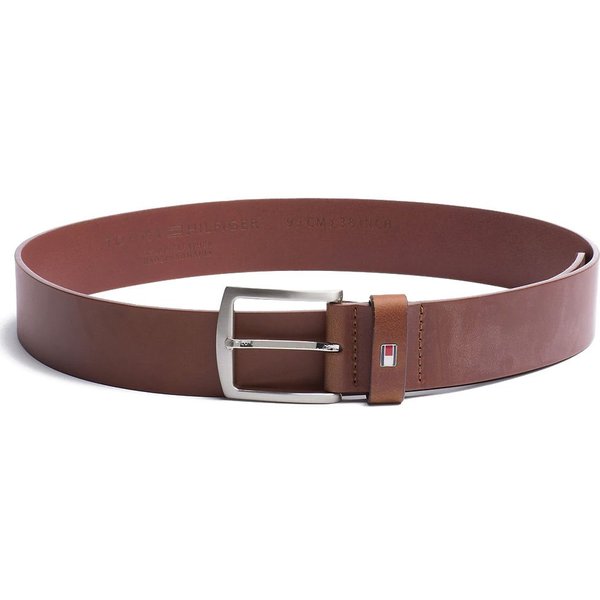 Tommy Hilfiger Mens Denton Flag Logo Leather Belt - Dark Tan - 95