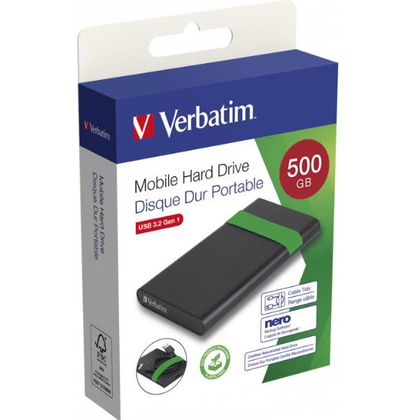 Verbatim 53111 Disco Rigido Esterno 512 GB 5400 Giri/Min 2.5" Micro-Usb B 2.0/3.2 Gen 1 (3.1 Gen 1) Nero, Verde-image