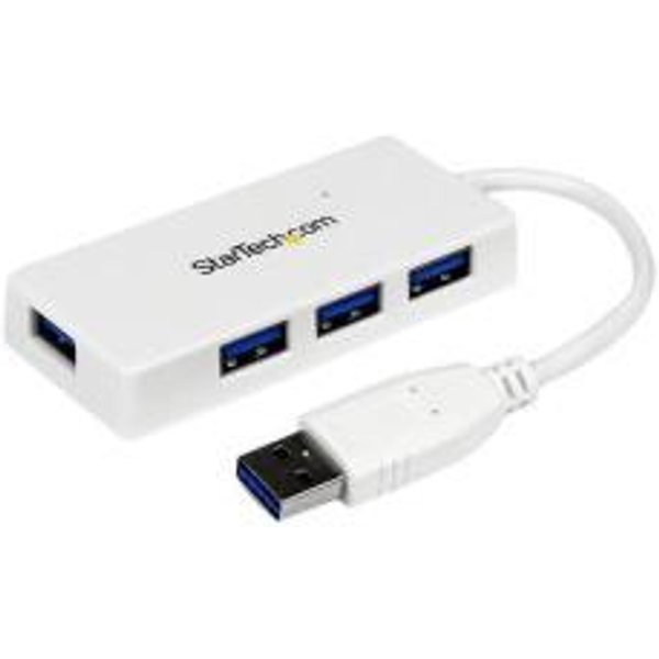 Startech.Com Hub Portatile Mini USB 3.0 Superspeed A 4 Porte - Perno E Concentratore Per Ultrabook USB 3.0 Con Cavo Integrato - Bianco-image