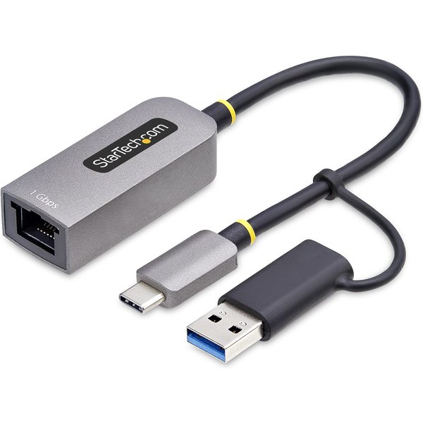 Startech.Com Adattatore Da USB-C A Ethernet Con Dongle USB-A, 10/100/1000Mbps, Adattatore Di Rete Da USB 3.0 A Gigabit Ethernet, Cavo Collegato 6In/15Cm, Adattatore USB Gbe-image