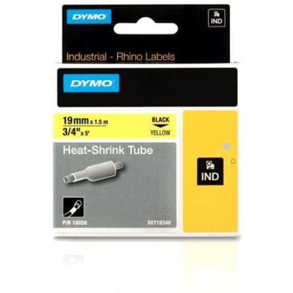 Dymo Rhino Industrial Tubi Per Etichette Termorestringenti Per Cavi | 19 Mm X 1,5 M | Stampa Nera Su Giallo | Per Stampanti Di Etichette Rhino-image