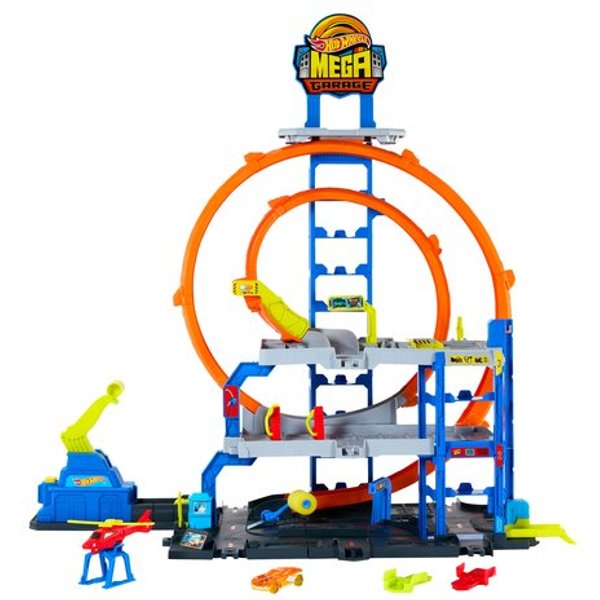 Hot Wheels City Mega Garage, Playset Con 1 Macchinina Die-Cast E 1 Elicottero Giocattolo-image