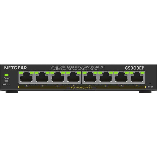 Netgear GS308EP Gestito L2/L3 Gigabit Ethernet (10/100/1000) Supporto Power Over Ethernet (Poe) Nero-image