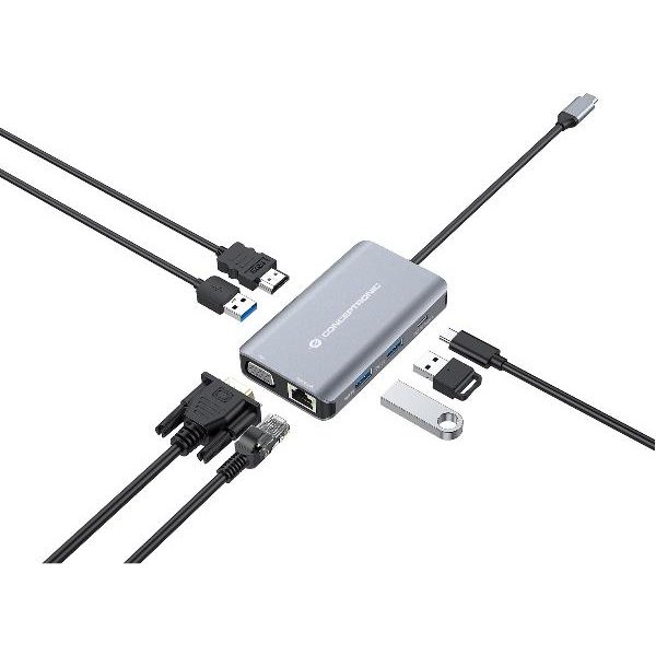 Conceptronic DONN21G Replicatore Di Porte E Docking Station Per Laptop Cablato USB 3.2 Gen 1 (3.1 Gen 1) Type-C Grigio-image