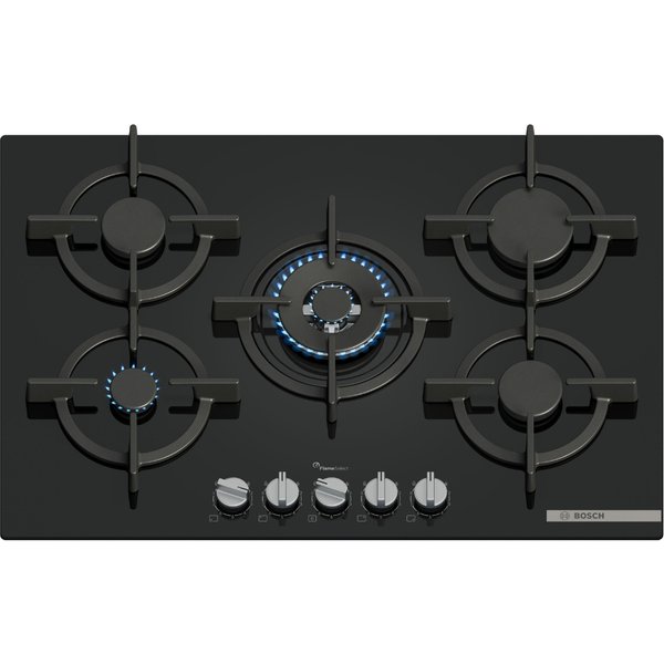 Bosch PPQ7A6I15 Piano Cottura 5 Fuochi A Gas 75 Cm In Vetro Temperato Nero-image