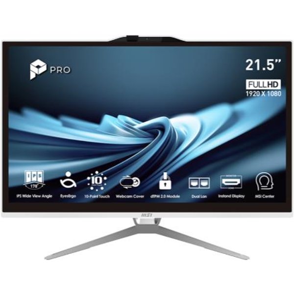 MSI Pro AP222T 14MA-614EU Intel® Core™ I3 I3-14100 54,6 Cm (21.5") 1920 X 1080 Pixel Touch Screen PC All-In-One 8 GB DDR4-SDRAM 512 GB SSD Windows 11 Home Wi-Fi 5 (802.11Ac) Bianco-image