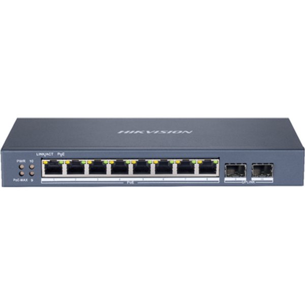 Hikvision Switch L2, Smart Managed, 8 Gigabit RJ45 POE Ports, 2 Gigabit RJ45 Port, 802.3AF/AT, POE P-image