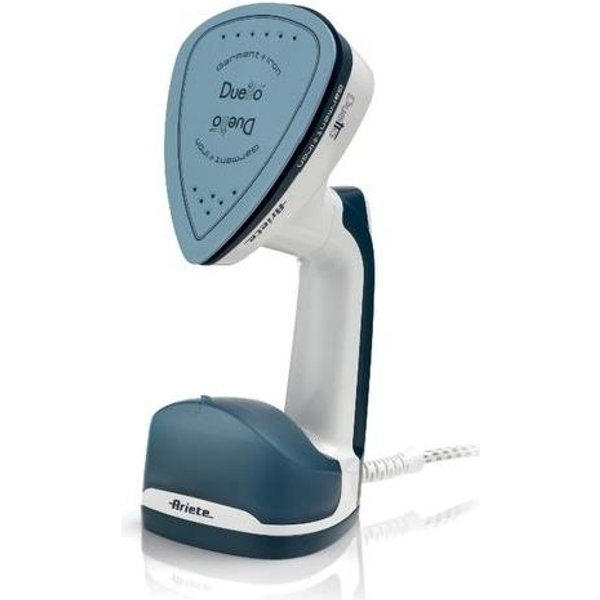 Ariete 6246 Duetto Garment Iron - Stiratrice Verticale E Ferro Da Stiro Con Piastra In Ceramica Antiaderente - 1000 Watt - Bianco E Blu-image