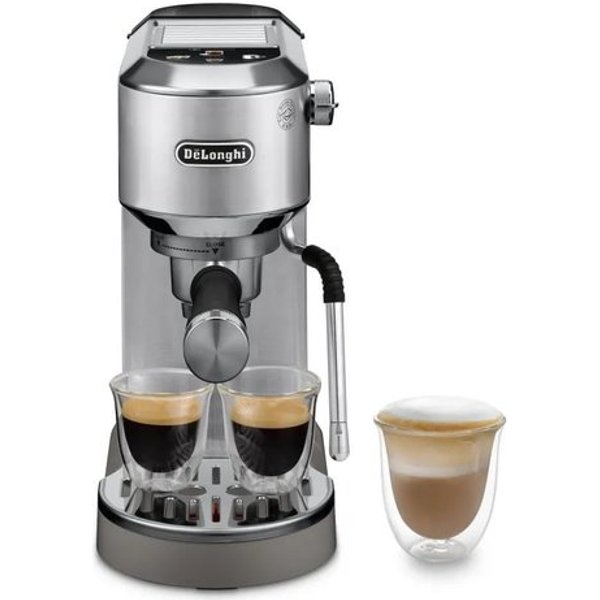 De’Longhi Dedica Duo EC890.M Macchina Da Caffè Manuale Espresso, Cappuccino E Cold Brew, Compatibile Con Polvere O Cialde E.S.E., Display Soft-Touch , Spegnimento Automatico, Serbatoio Estraibile 1.1L, 1450W, 15Bar, Metal-image