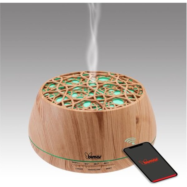 Diffusore Aromi Bimar DA26 Wi Fi Con Luci E Cassa Acustica Legno Chiar-image