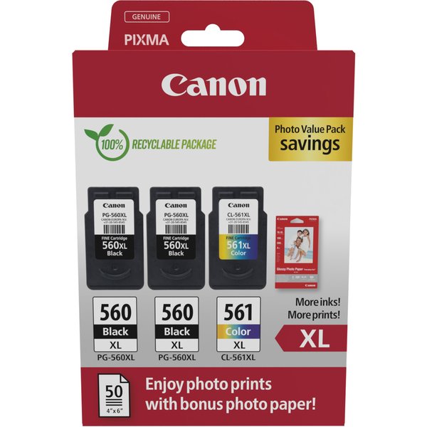 Canon 3712C012 Cartuccia D'inchiostro 3 Pz Originale Resa Elevata (Xl) Nero, Ciano, Magenta, Giallo-image