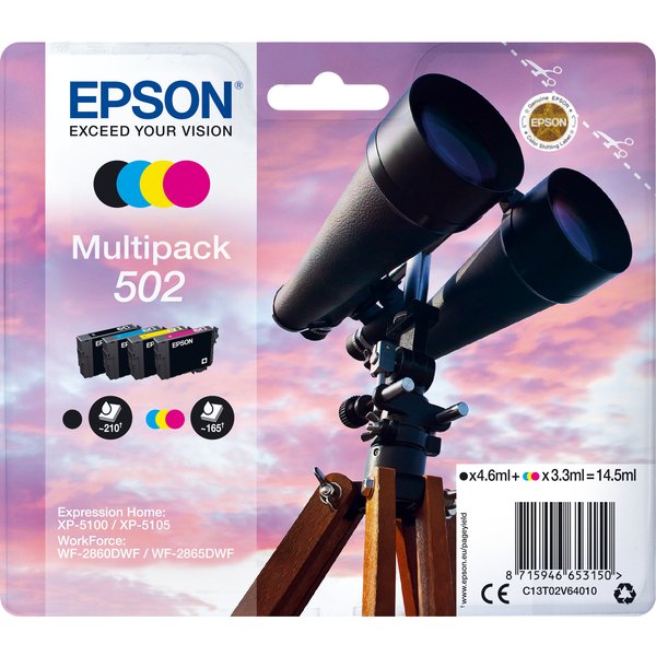 Epson 502 Binocolo Multipack Cartuccia D'inchiostro 4 Colori (Bk/C/M/Y)-image