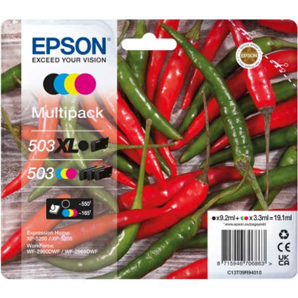 Epson 503 XL Cartuccia D'inchiostro 4 Pz Originale Resa Elevata (Xl) Nero, Ciano, Magenta, Giallo-image