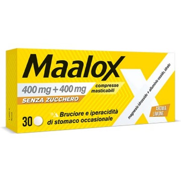 Maalox 400+400 Mg, Contro Acidità Di Stomaco Occasionale, 30 Compresse Senza Zucchero-image