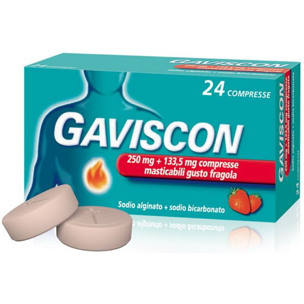 Gaviscon 24 Compresse Fragola - 250Mg +133,5Mg Contro Bruciore Di Stomaco E Trattamento Del Reflusso Gastroesofageo-image