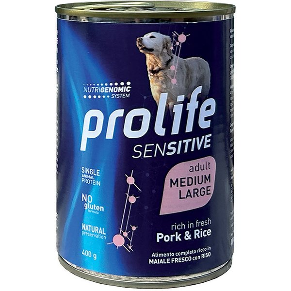 Prolife Cane Sensitive Adulto Medium&Large Maiale & Riso Lattina 400 GR-image