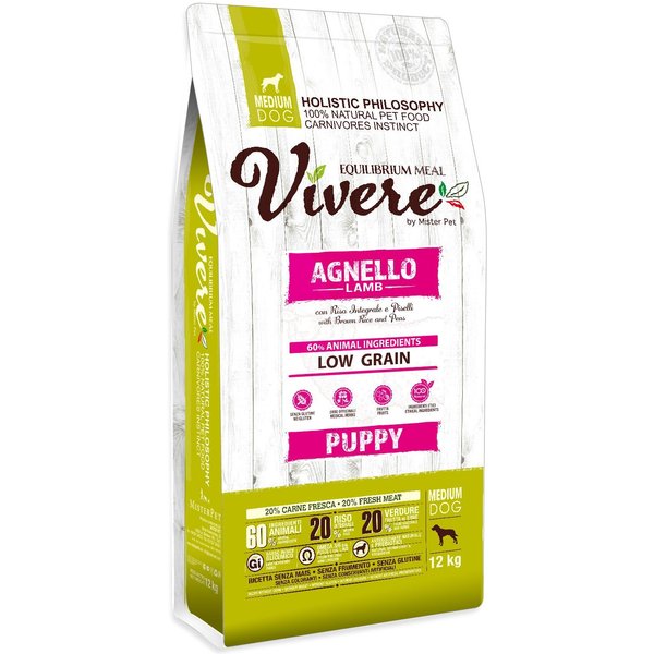 Vivere Cane Puppy Medium Agnello, Riso Integrale & Piselli 12 KG-image