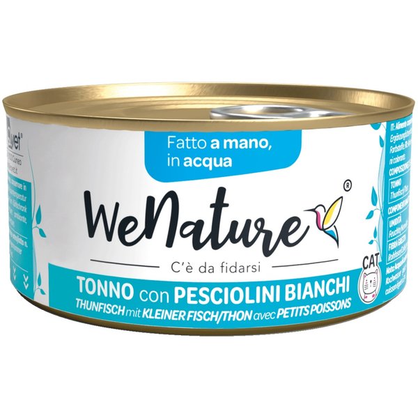 Wenature Gatto Lattina In Acqua Di Cottura Adulto Tonno & Pesciolini Bianchi 85 Gr-image