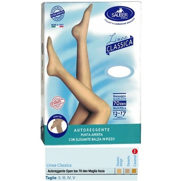 Sauber Autoreggente Open Toe Maglia Liscia 70 Den Colore Neutro Beige Taglia 5 Linea Classica-image