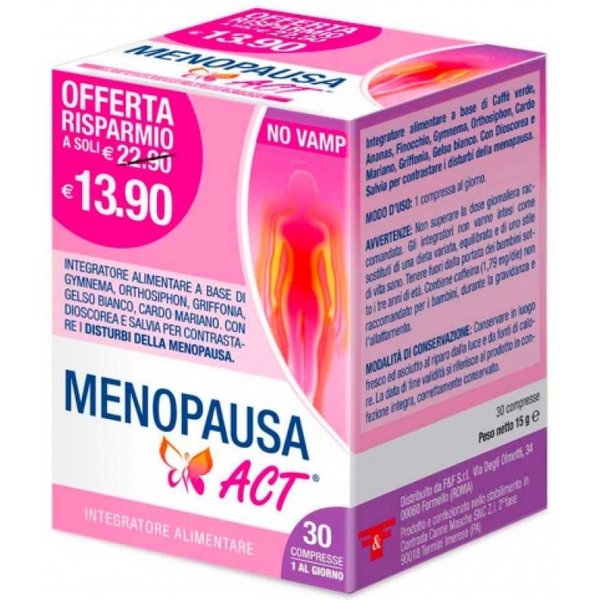 F&F Menopausa Act Integratore Alimentare Supporto Menopausa Caffè Verde Gymnema 30 Compresse-image