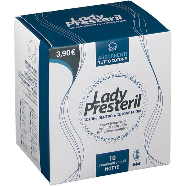 Lady Presteril 10 Assorbenti Notte Cotone Con Ali Ripiegati-image