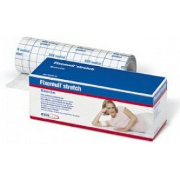 Fascia Autoadesiva Ipoallergenica Fissaggio Cateteri Fixomull Stretch. Supporto In Poliestere Non Tessuto Bianco, Massain Policarbonato Senza Resine E Gomme Naturali. 30X1000Cm-image