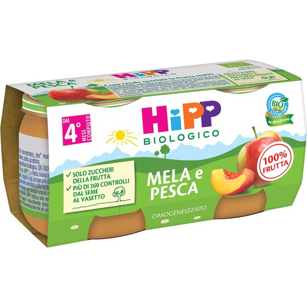 Hipp Bio Omogeneizzato Mela E Pesca 4+ Mesi 2X80G-image