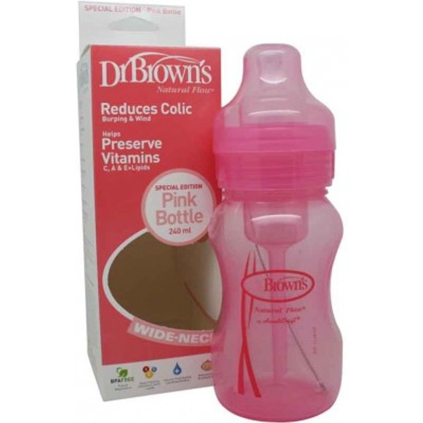 Dr Browns Biberon Boca Ancha Rosa 240 ml