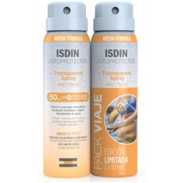 Isdin Pack Fotoprotector Transparent Spray Wet Skin Spf50 100ml + 100ml Duplo Promoción