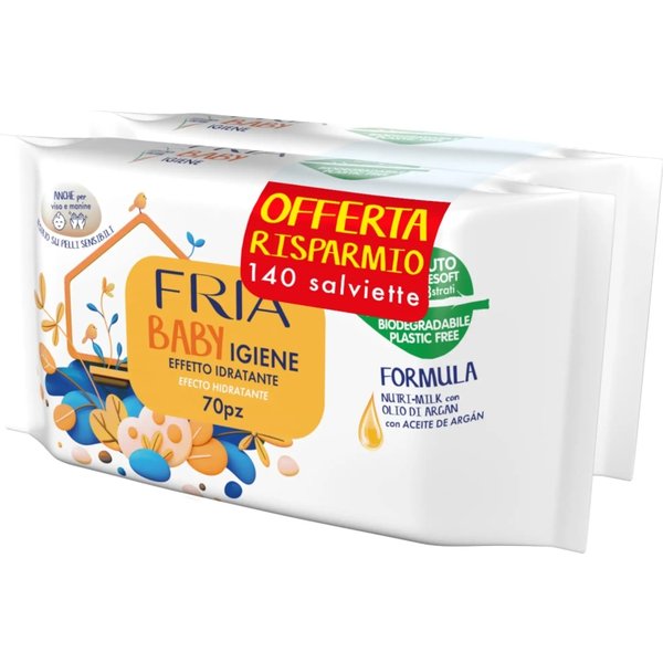 Fria Baby Igiene - 2 X 70 Salviette Igienizzanti Con Olio Di Argan-image