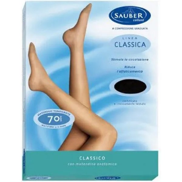 Sauber Linea Classica 70 Den - Collant Supercoprente Maglia Microrete (13-17 Mmhg) - Taglia 5 Nero-image