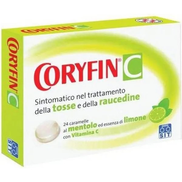 Coryfin con vitamina c pastiglie - trattamento del mal di gola gusto limone 24 caramelle-image