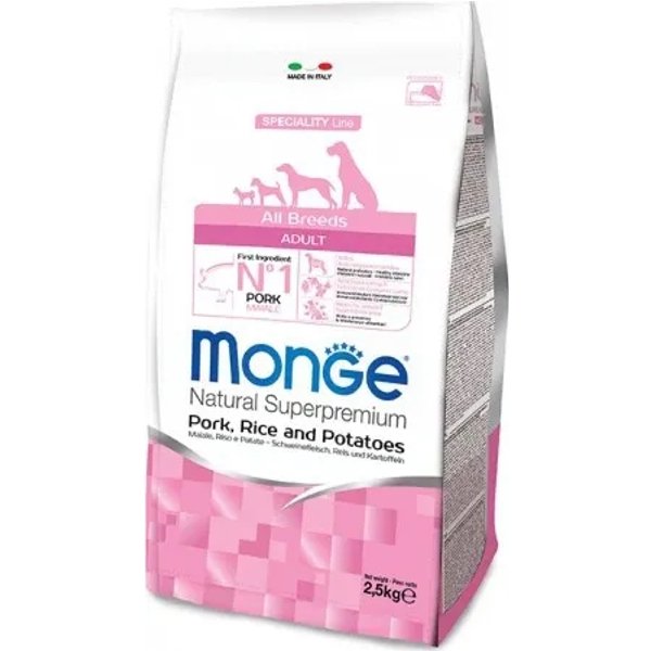 Monge Natural Superpremium All Breeds Adult Maiale Riso E Patate Cibo Secco Per Cani 2,5 Kg-image
