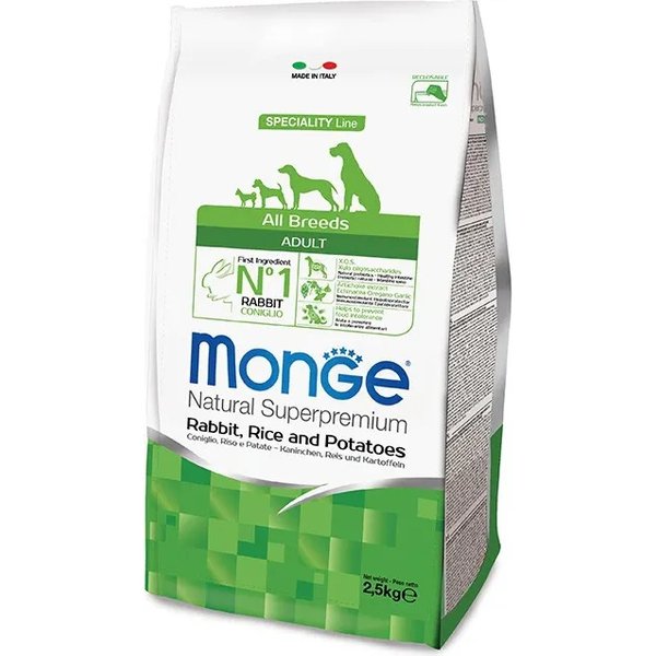 Monge Natural Superpremium Adult All Breeds Con Coniglio Riso E Patate Cibo Secco Per Cani 2,5 Kg-image