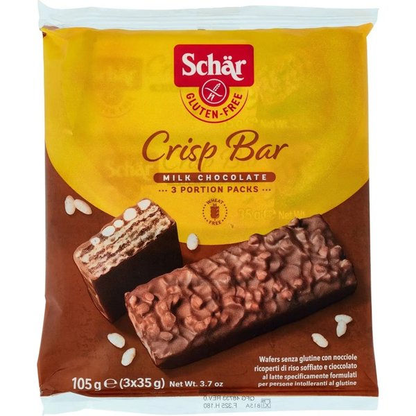 crisp bar - 3 wafers con nocciole ricoperti di riso soffiato e cioccolato al latte senza glutine 35 g-image