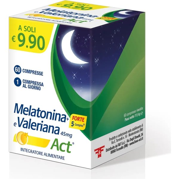 Melatonina Act + Forte 5 Complex E Valeriana 45 Mg 60 Compresse - Integratore Per Il Sonno-image