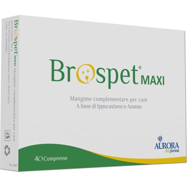 Aurora Biofarma Brospet Maxi - Mangime Complementare Per Cani 40 Compresse Gastroresistenti Non Divisibili-image