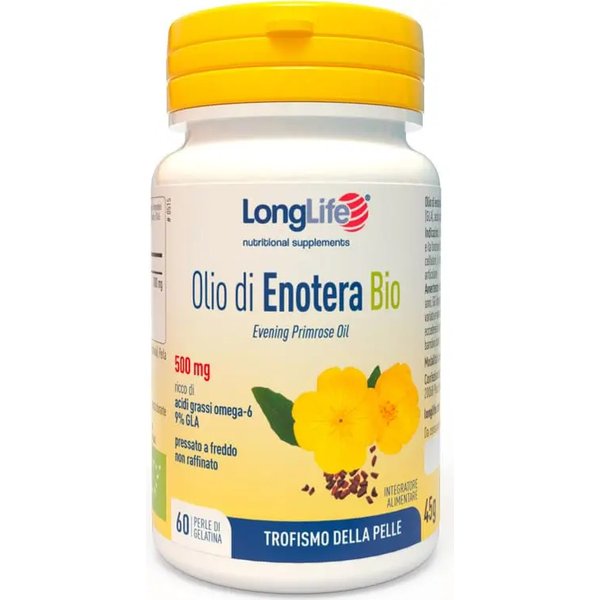 Longlife Olio Di Enotera Bio 60 Perle - Integratore Per Il Trofismo Della Pelle-image