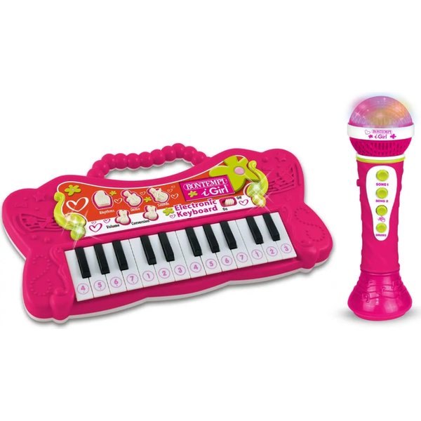 Bontempi Mini Tastiera 22 Tasti Con Microfono Rosa-image
