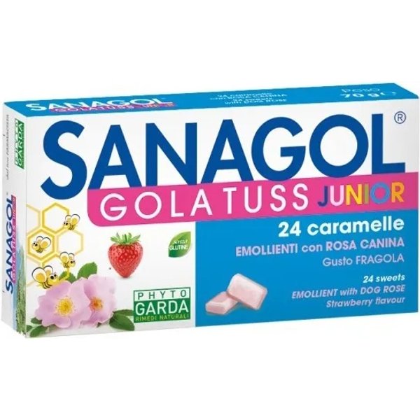 Sanagol Gola Tuss Junior 24 Caramelle Gusto Fragola - Interatore Per Le Vie Respiratorie-image