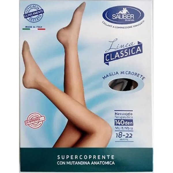 Sauber Linea Classica 140 Den - Collant Supercoprente Maglia Microrete (13-17 Mmhg) - Taglia 3 Nero-image
