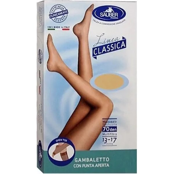 Sauber Linea Classica 70 Den - Gambaletto Punta Aperta Maglia Microrete (13-17 Mmhg) - Taglia 3 Neutro Beige-image