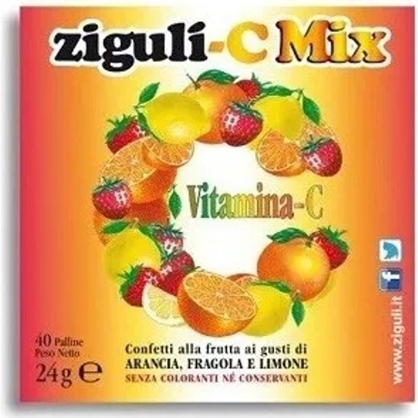Ziguli C Mix 40 Palline Gusto Arancia Fragola Limone - Integratore Di Vitamina C-image