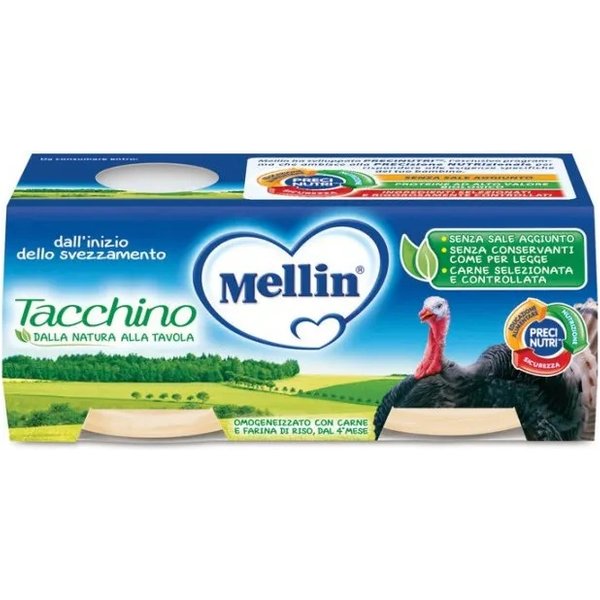 Mellin Tacchino - 2 Omogeneizzato Con Carne E Farina Di Riso 120 G-image