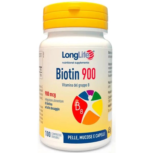 Longlife Biotin 900 Mcg 100 Compresse - Integratore Utile Per Il Benessere Di Pelle E Capelli-image