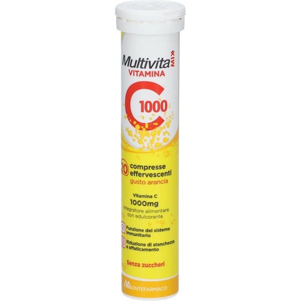 Multivitamix Vitamina C 1000 Gusto Arancia Zero Zuccheri - Integratore Di Vitamina C 20 Compresse Effervescenti-image