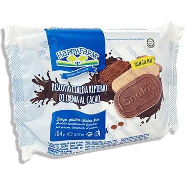 Happy Farm Snakis - Biscotti Cialda Ripieni Di Crema Al Cacao Senza Glutine 104 G-image