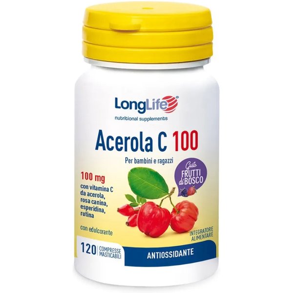 Longlife Acerola C 100 Gusto Frutti Rossi 120 Compresse Masticabili - Integratore Antiossidante-image