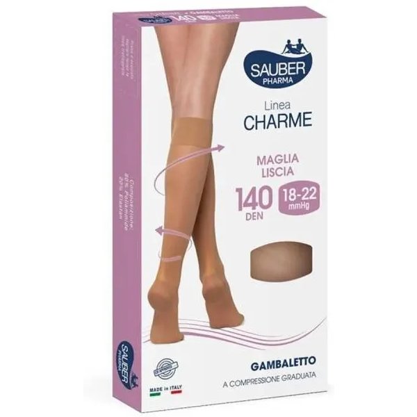 Sauber Linea Charme 140 Den - Gambaletto Maglia Liscia (18-22 Mmhg) - Taglia 4 Beige-image